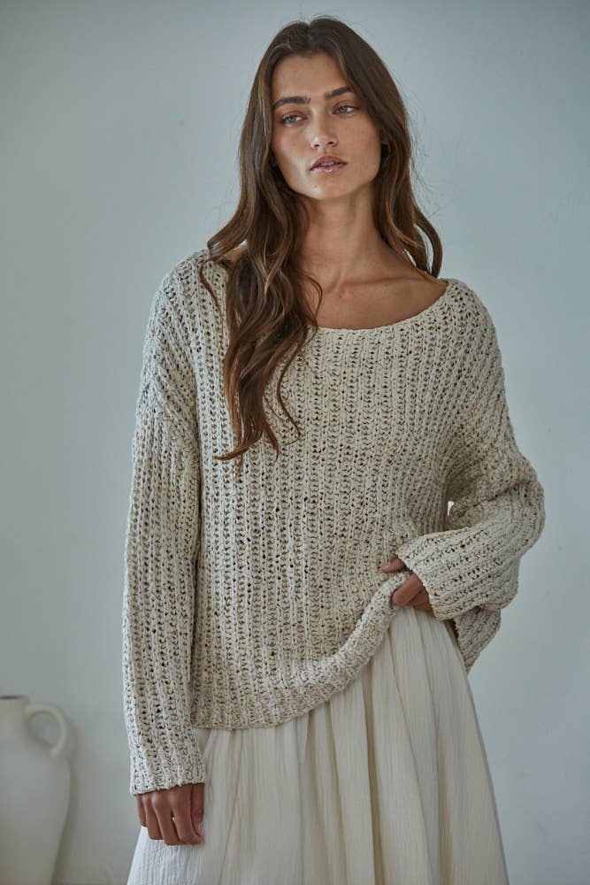 Knit Sweater Oversized Top- Natural