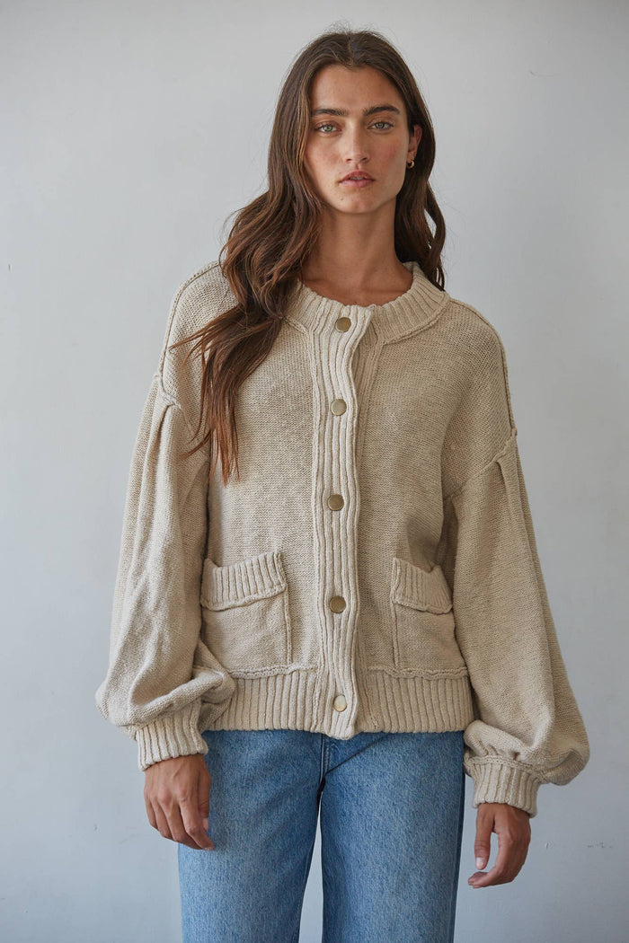 Knit Sweater Jacket/Cardigan-Sand