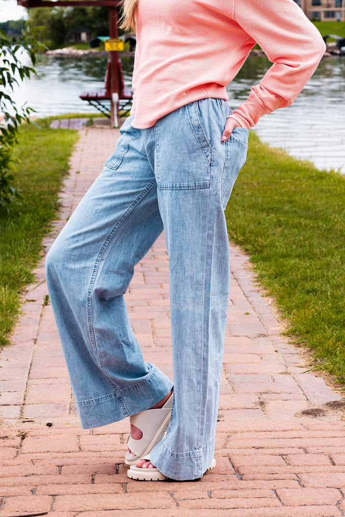 Free People Breezy Denim Pull-On Pant - Dusk