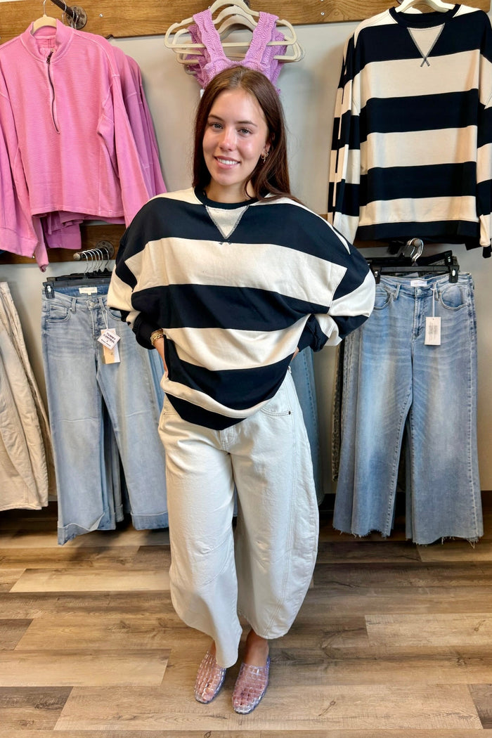 Free People Oversized Crewneck - Black Stripe