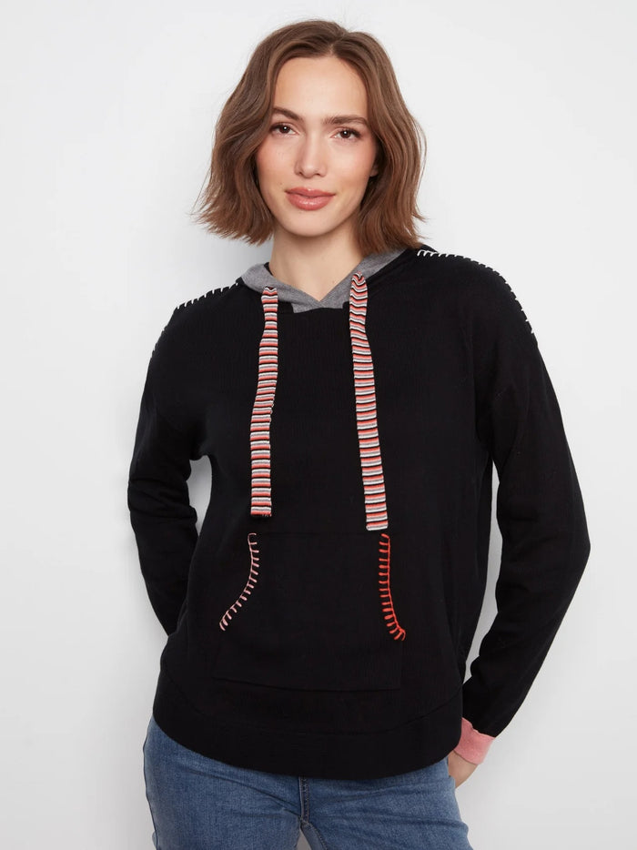 Charlie B Round Hem Hoodies Sweater - Black