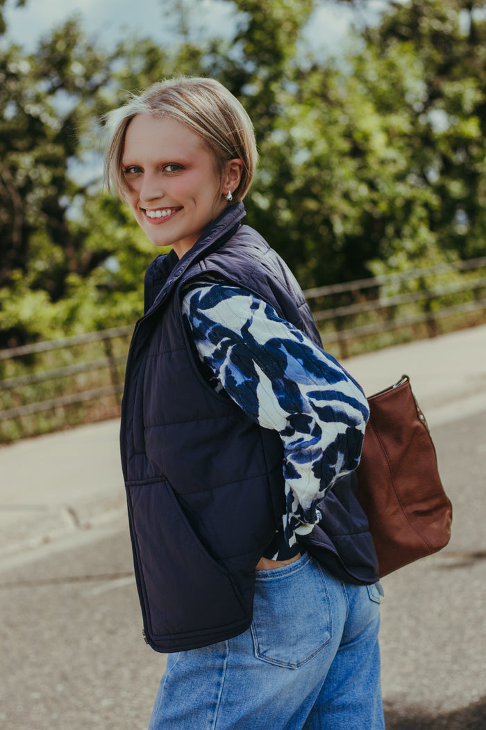 Tribal Packable Puffer Vest in Sapphire - front view