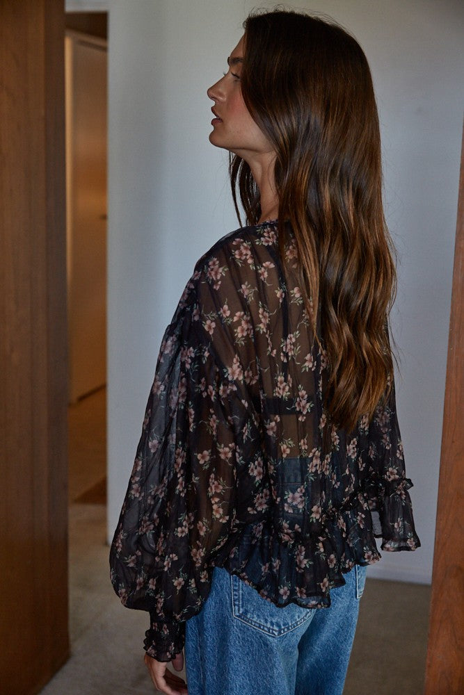 By Together Persephanie Sheer Top in Black Multi - back view
