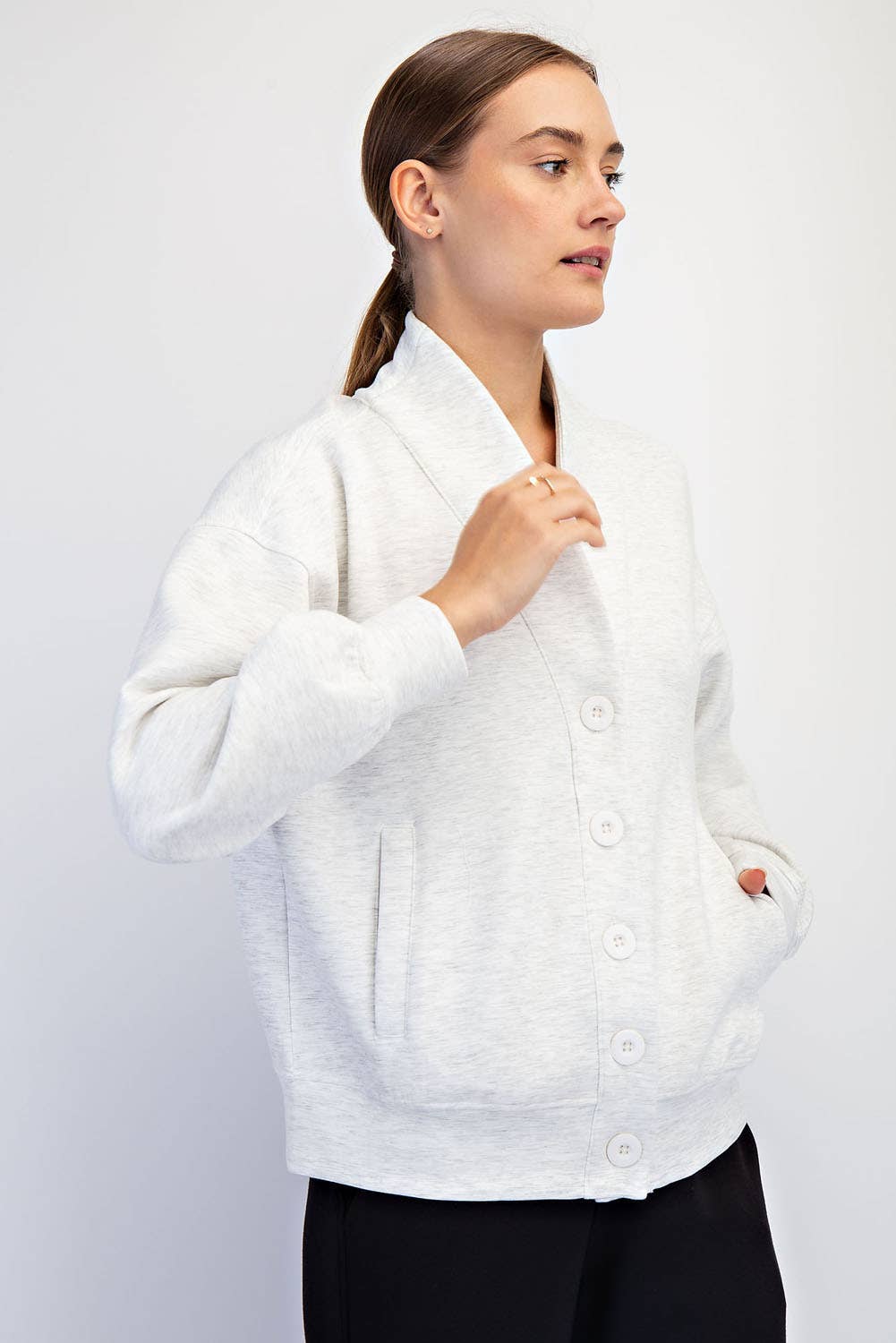 Rae Mode Modal Scuba Cardi- Light Heather Grey