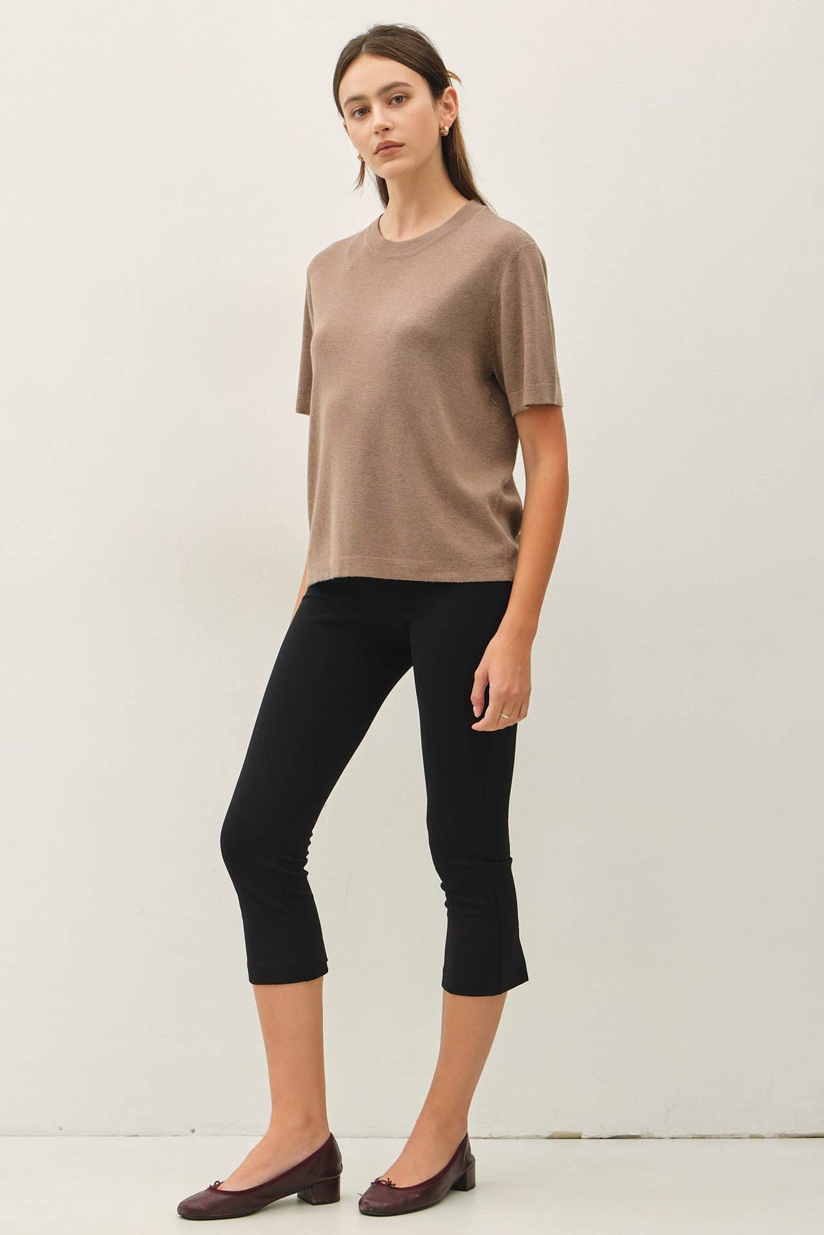 Cashmere Blended Short Sleeve Sweater - Olive