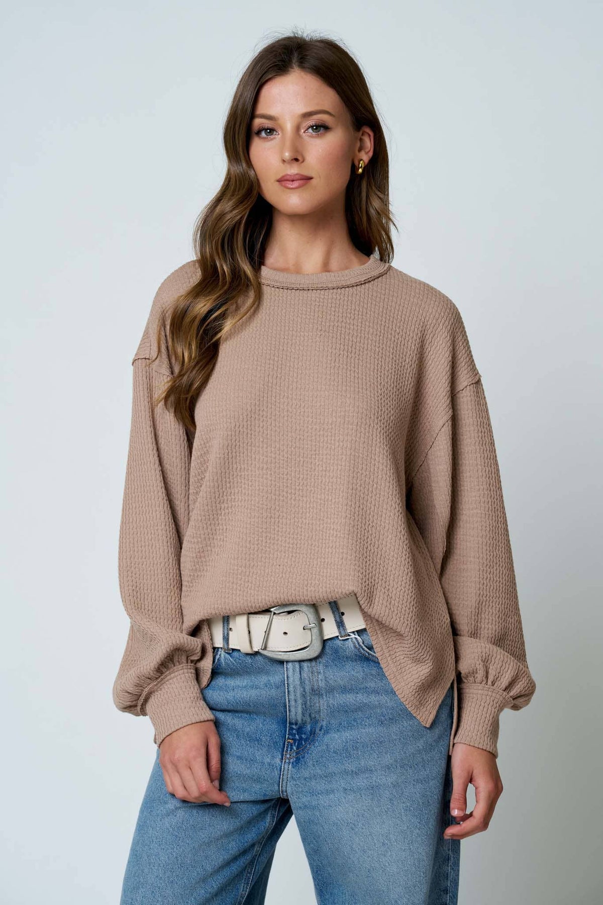 Blu Pepper Textured Exposed Seam Top-Natural