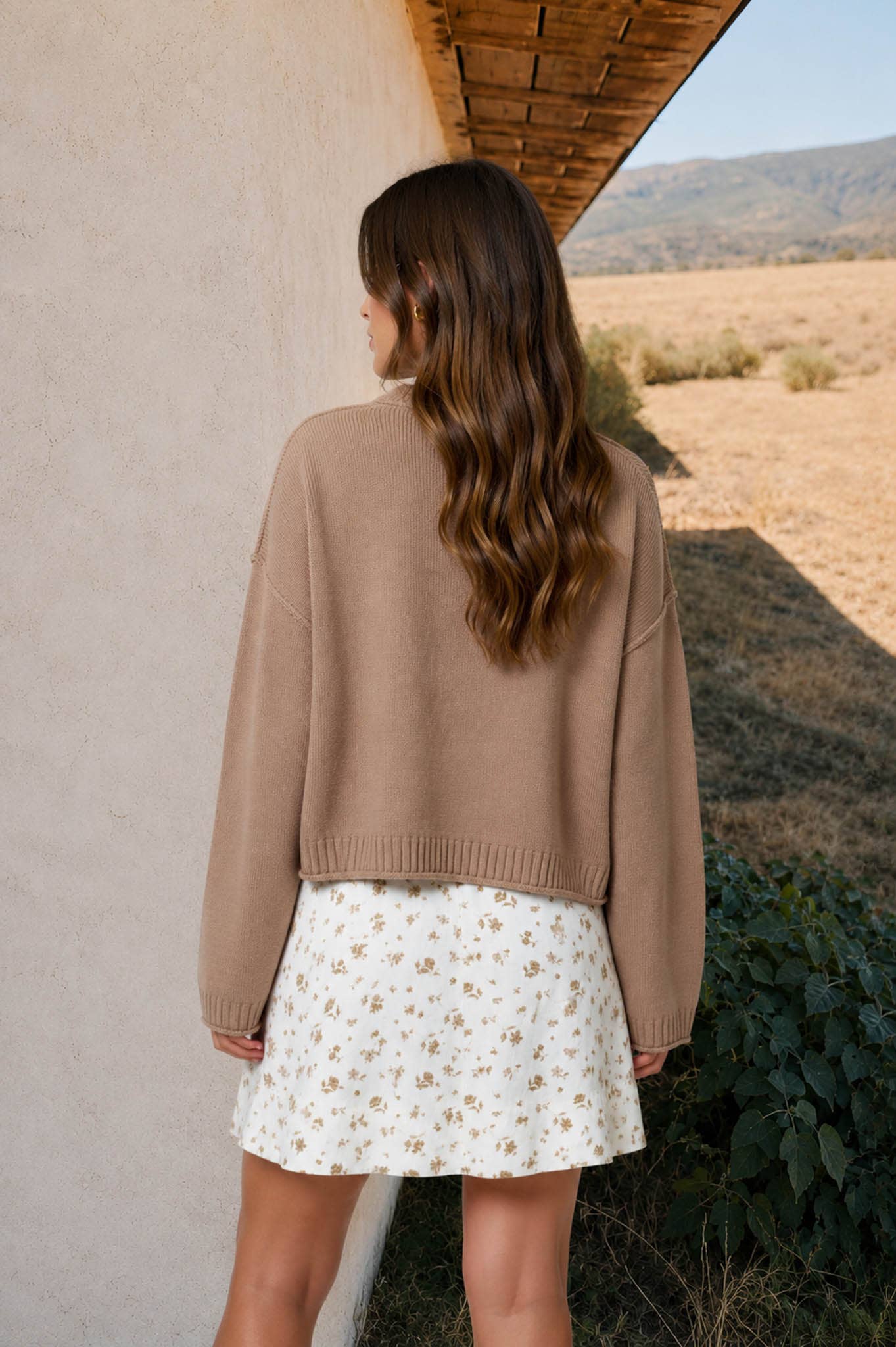 Blu Pepper Exposed Seam Button Down Knit Cardigan Mocha back