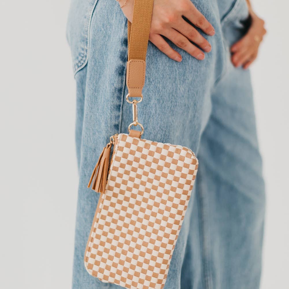 Emma Woven Clutch Wristlet: Navy Checkered