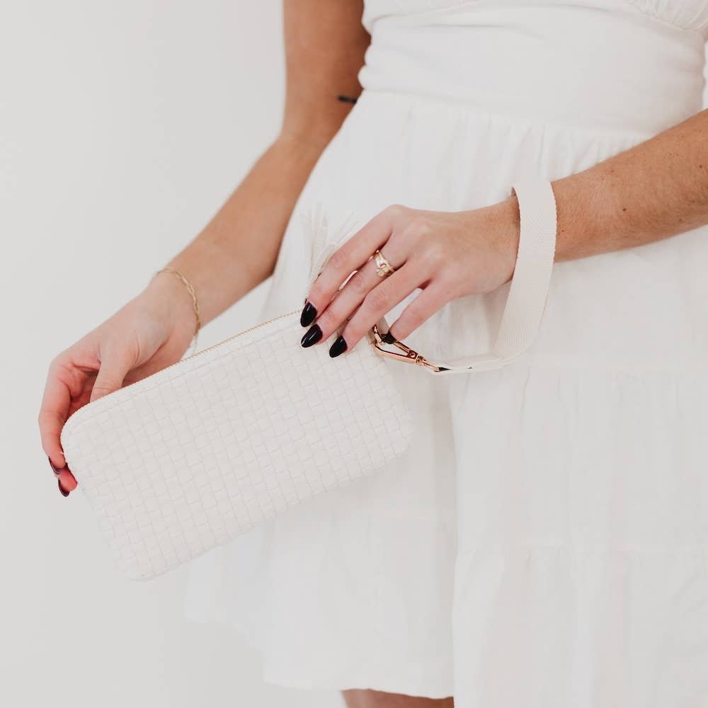 Emma Woven Clutch Wristlet: Navy Checkered