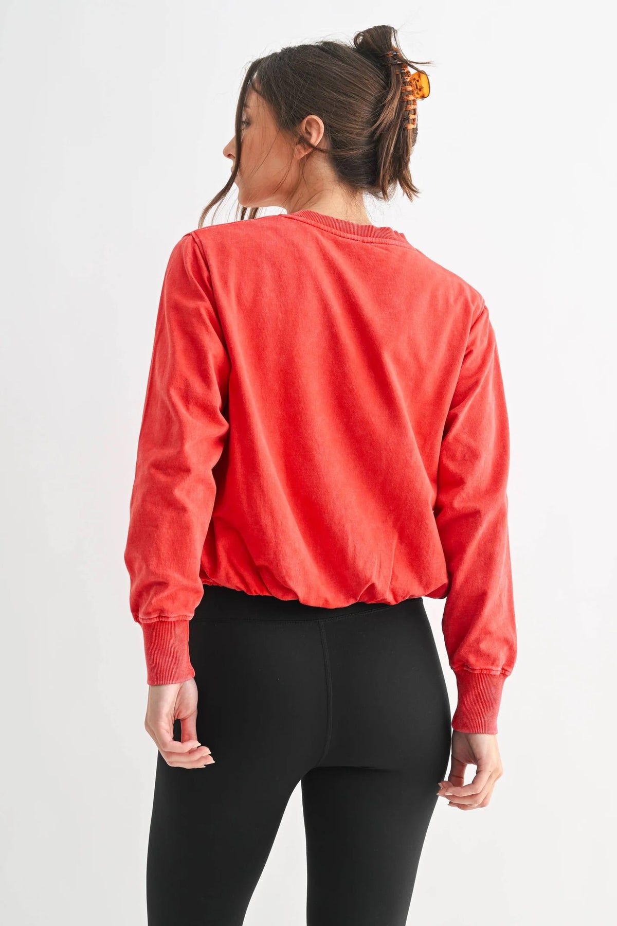 Mono B Bubble Hem Pullover - Cherry