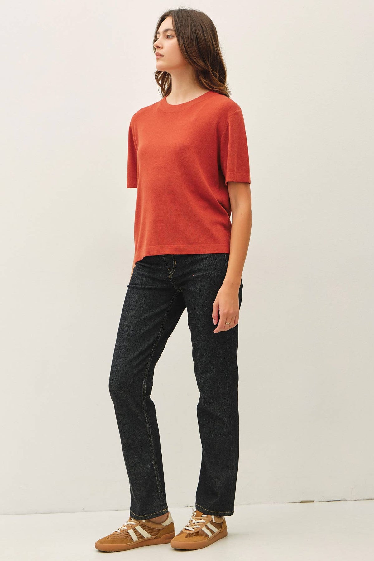 Cashmere Blended Short Sleeve Sweater - Olive