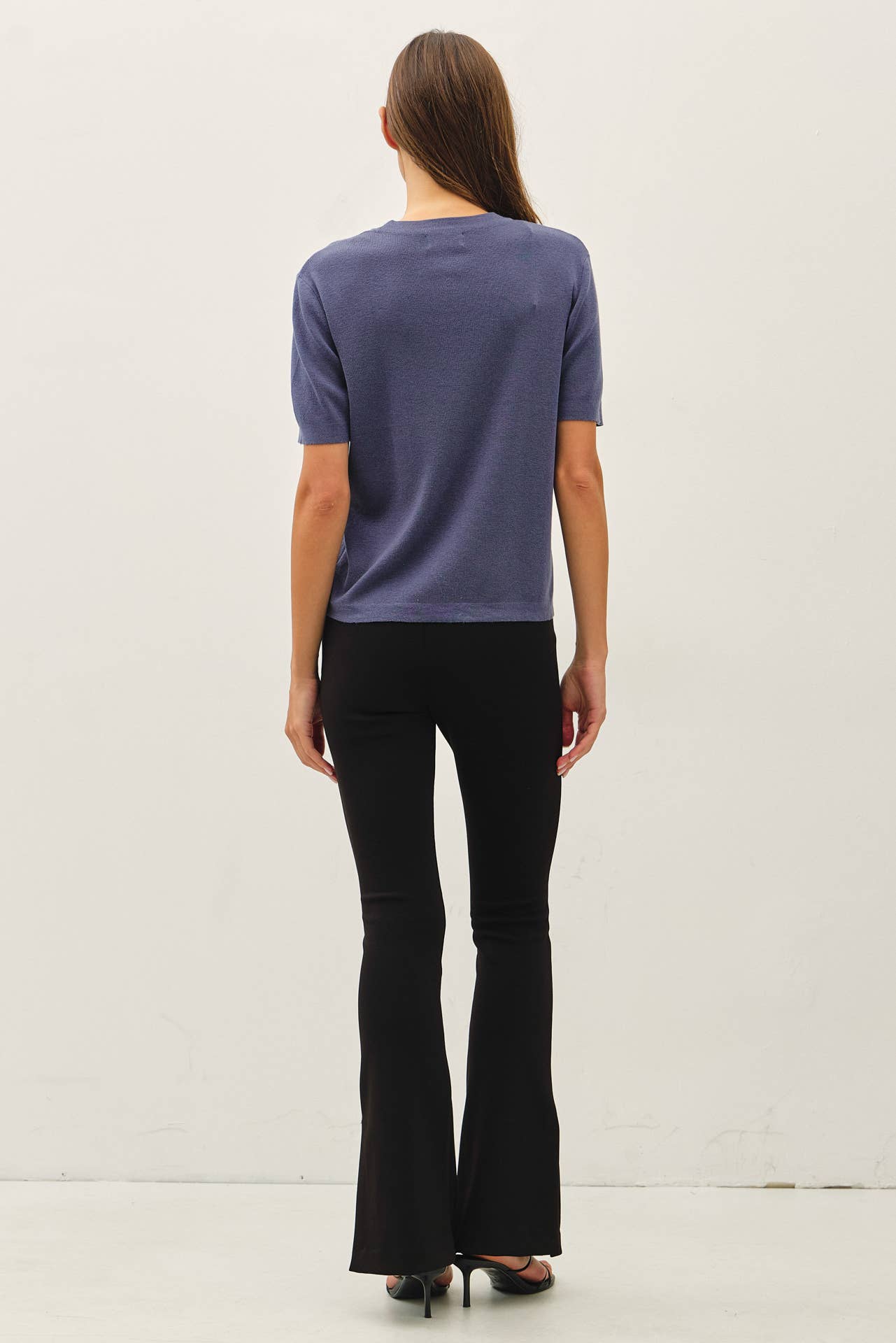 Cashmere Blended Short Sleeve Sweater - Slate Blue