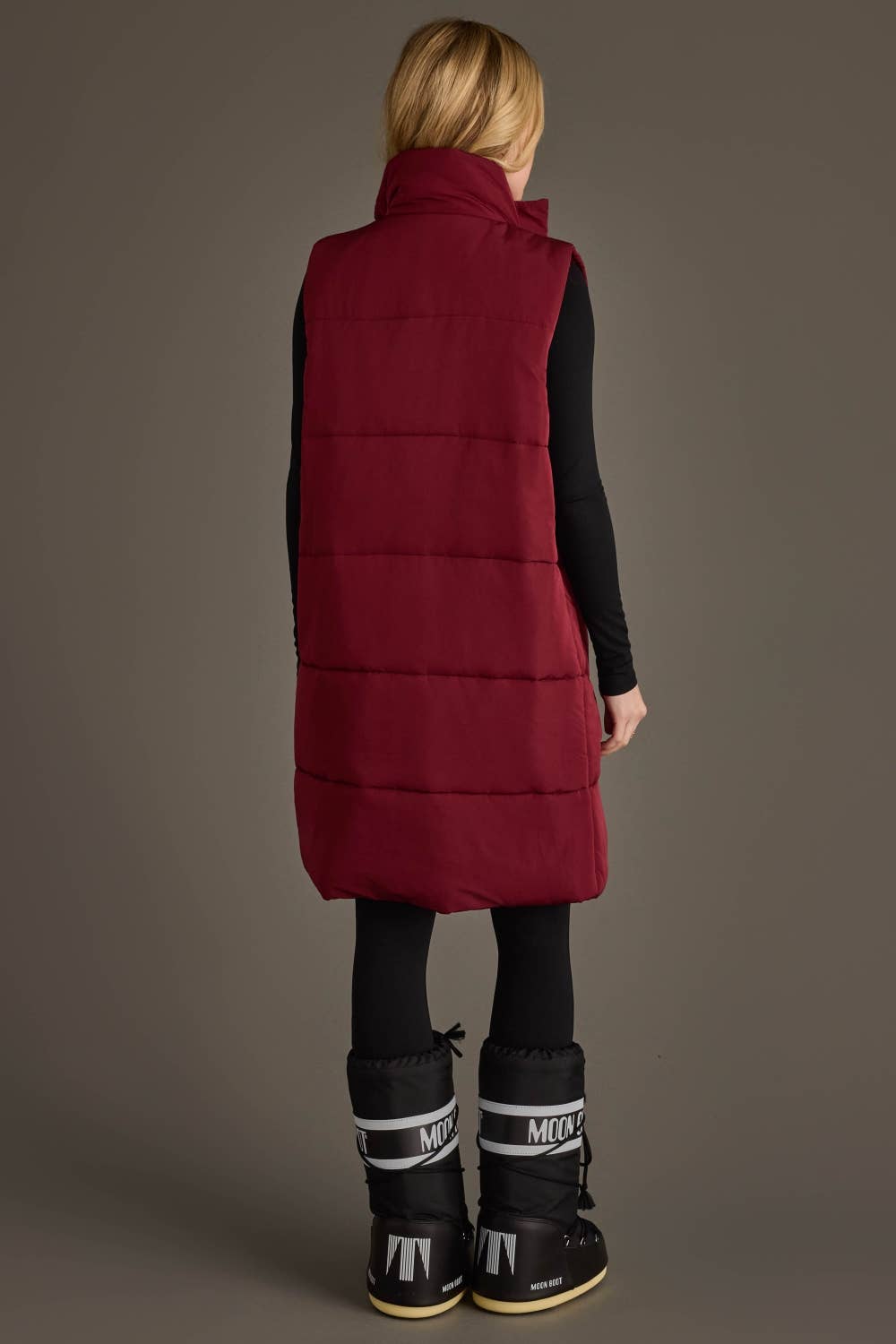 Panache Long Vest in Burgundy, back view