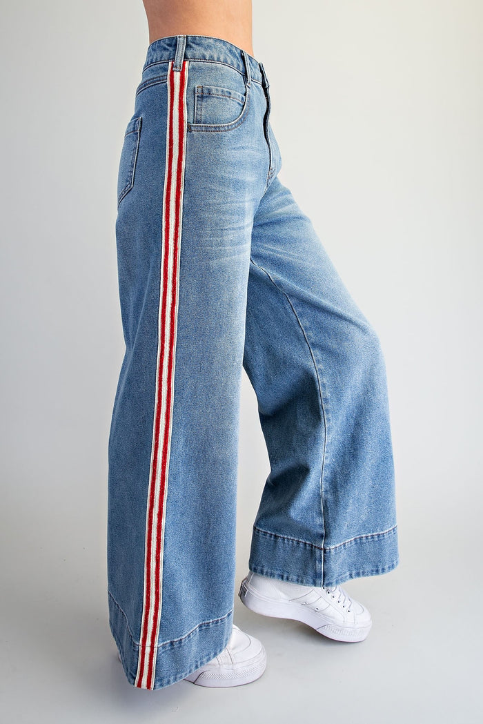 Eesome Denim Side Striped Wide Leg Pants