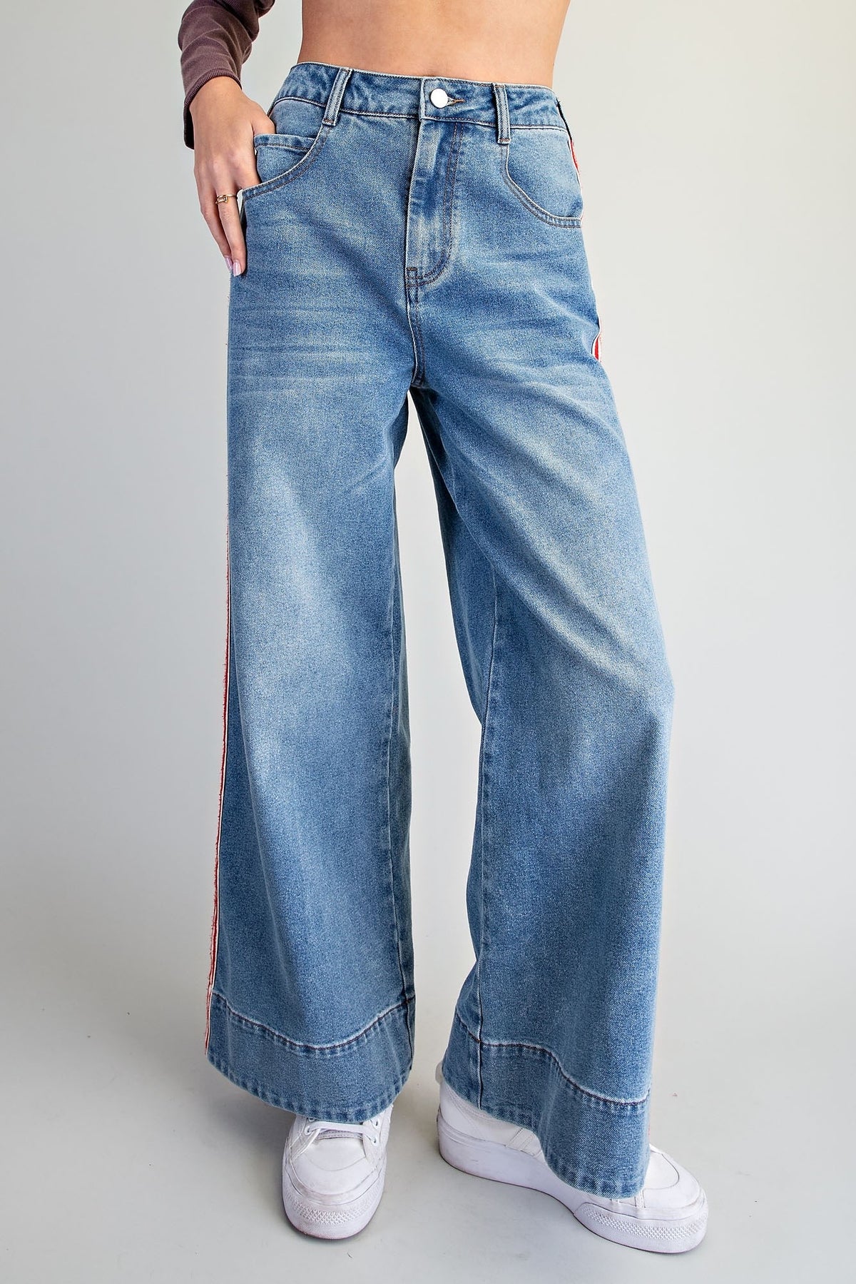 Eesome Denim Side Striped Wide Leg Pants