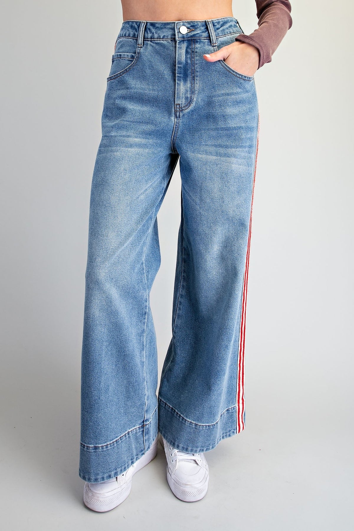 Eesome Denim Side Striped Wide Leg Pants
