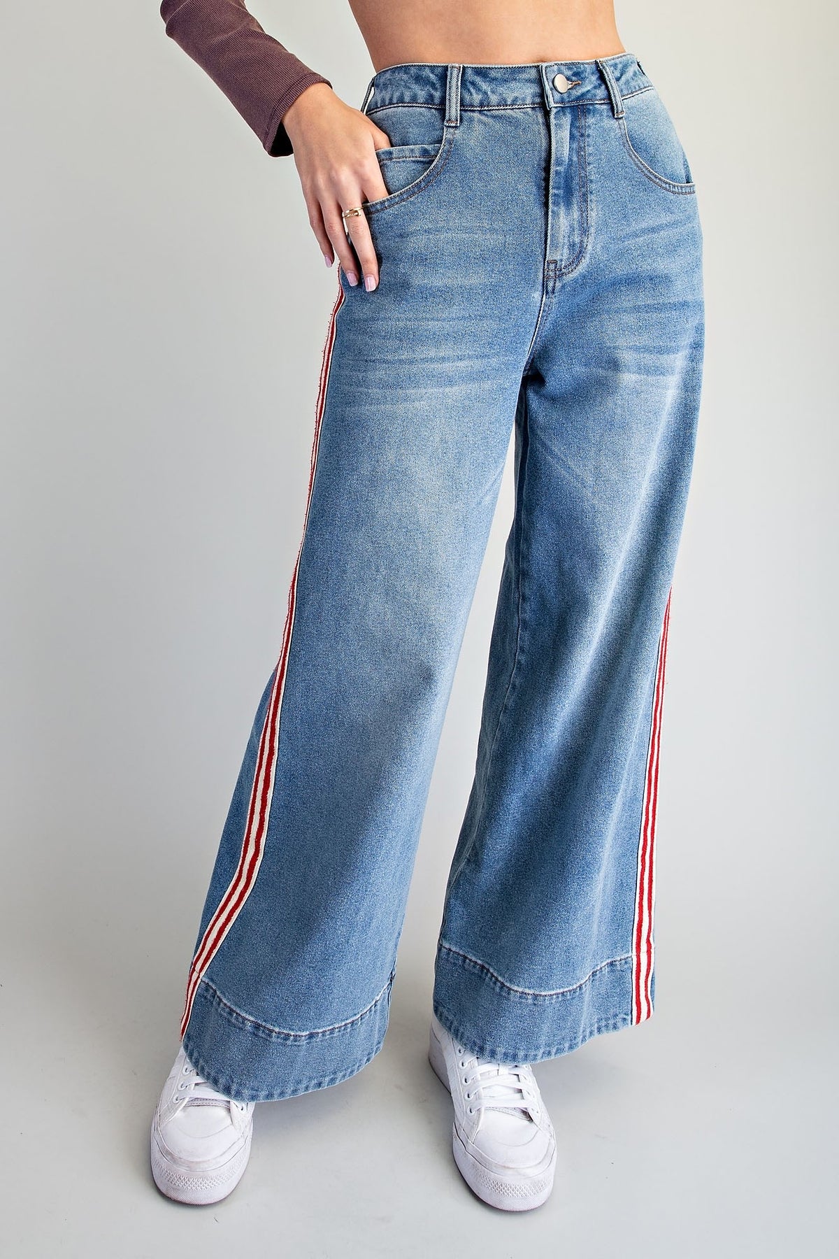 Eesome Denim Side Striped Wide Leg Pants