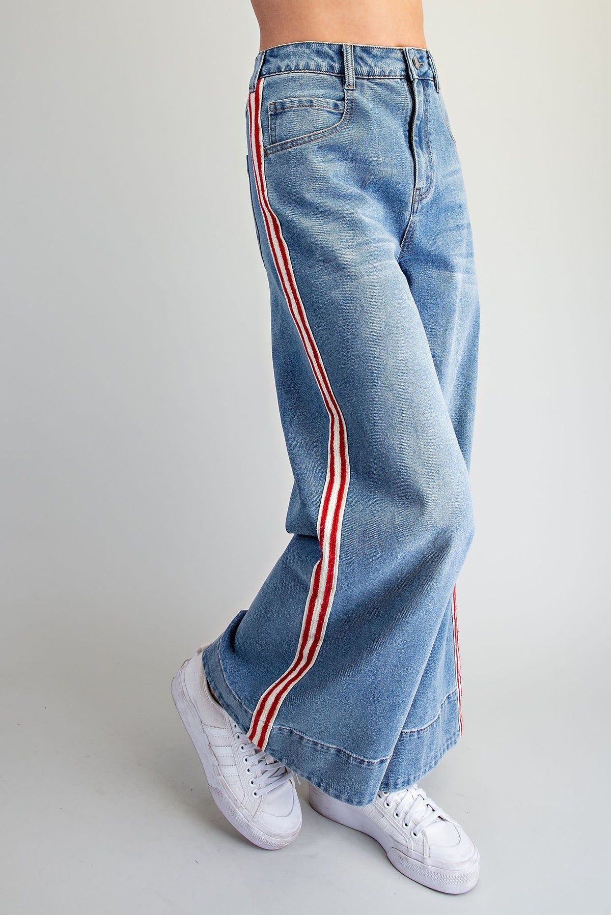 Eesome Denim Side Striped Wide Leg Pants