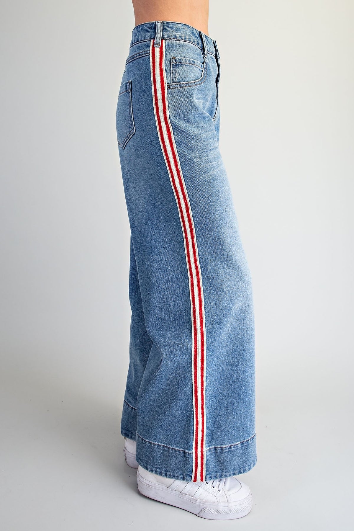 Eesome Denim Side Striped Wide Leg Pants