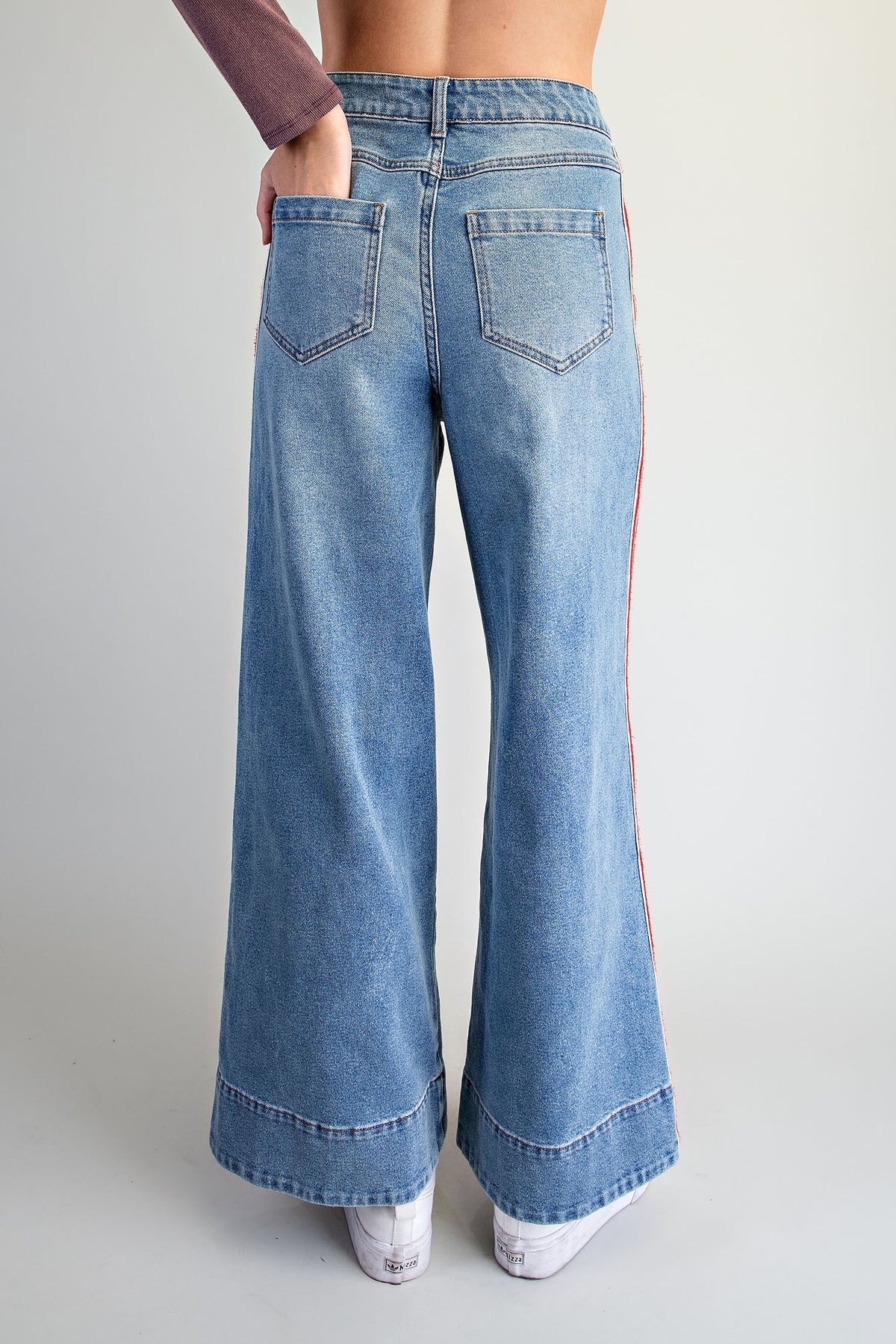 Eesome Denim Side Striped Wide Leg Pants