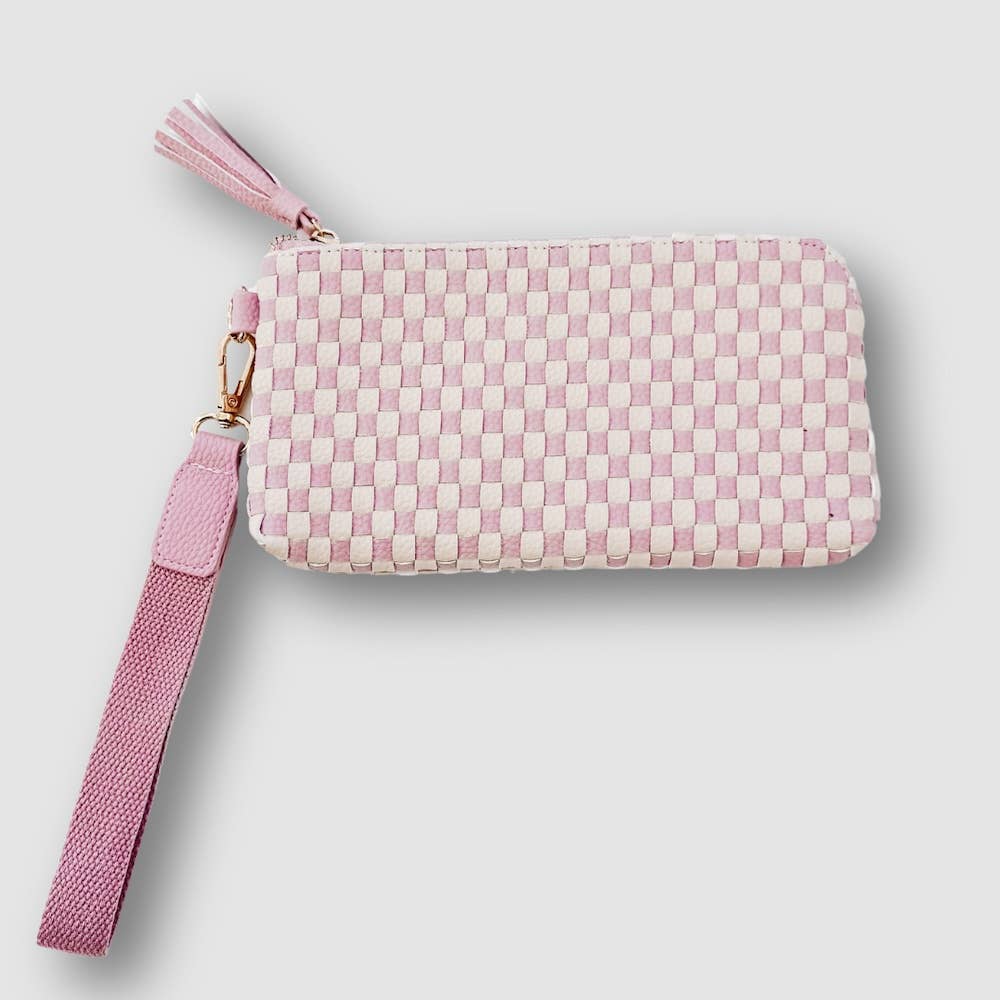 Emma Woven Clutch Wristlet: Black Checkered