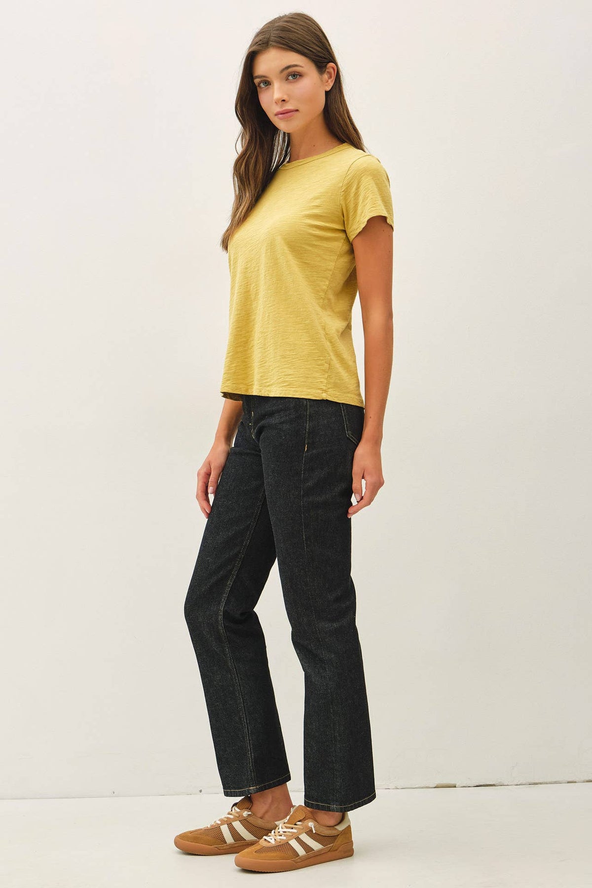 Garment Dyed Cotton Slub Top-Mustard
