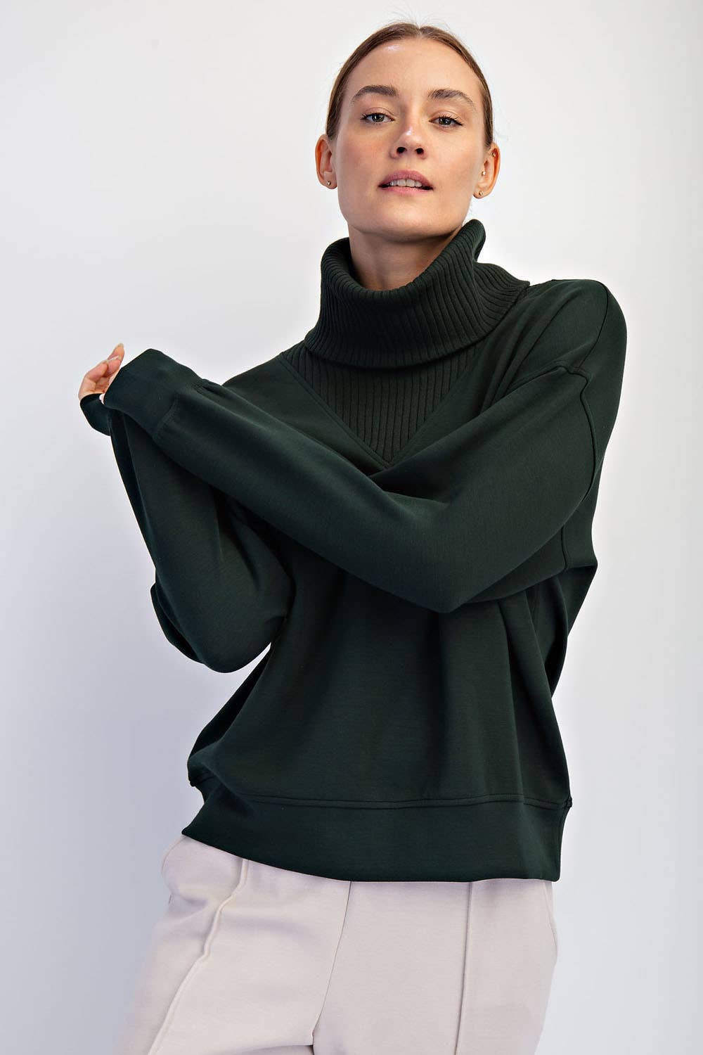 Modal Scuba Luxe V-Turtleneck Pullover - Regency Green
