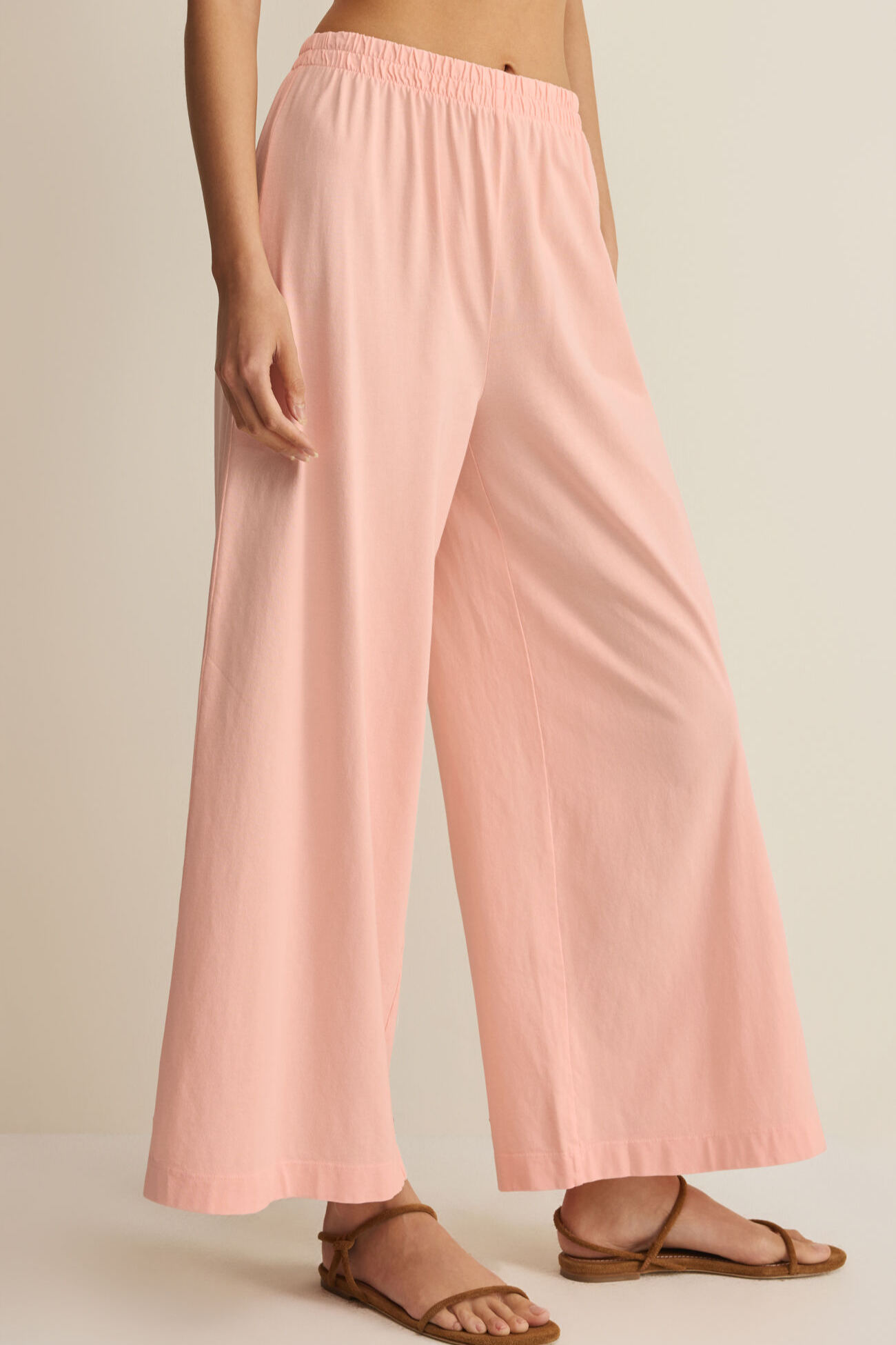 Z Supply Scout Jersey Crop Flare Pant in Bellini - detail view