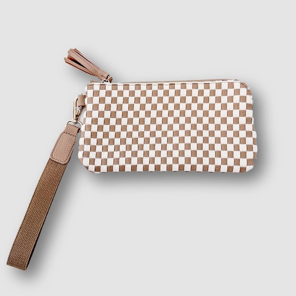 Emma Woven Clutch Wristlet: Navy Checkered