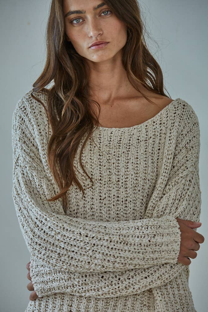 Knit Sweater Oversized Top- Natural