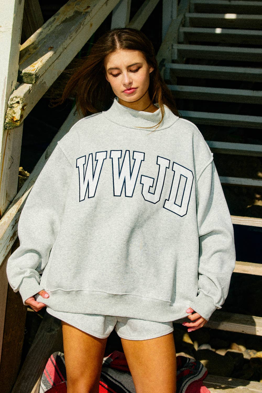 Bucketlist WWJD Mock Neck Sweatshirt - Heather Gray