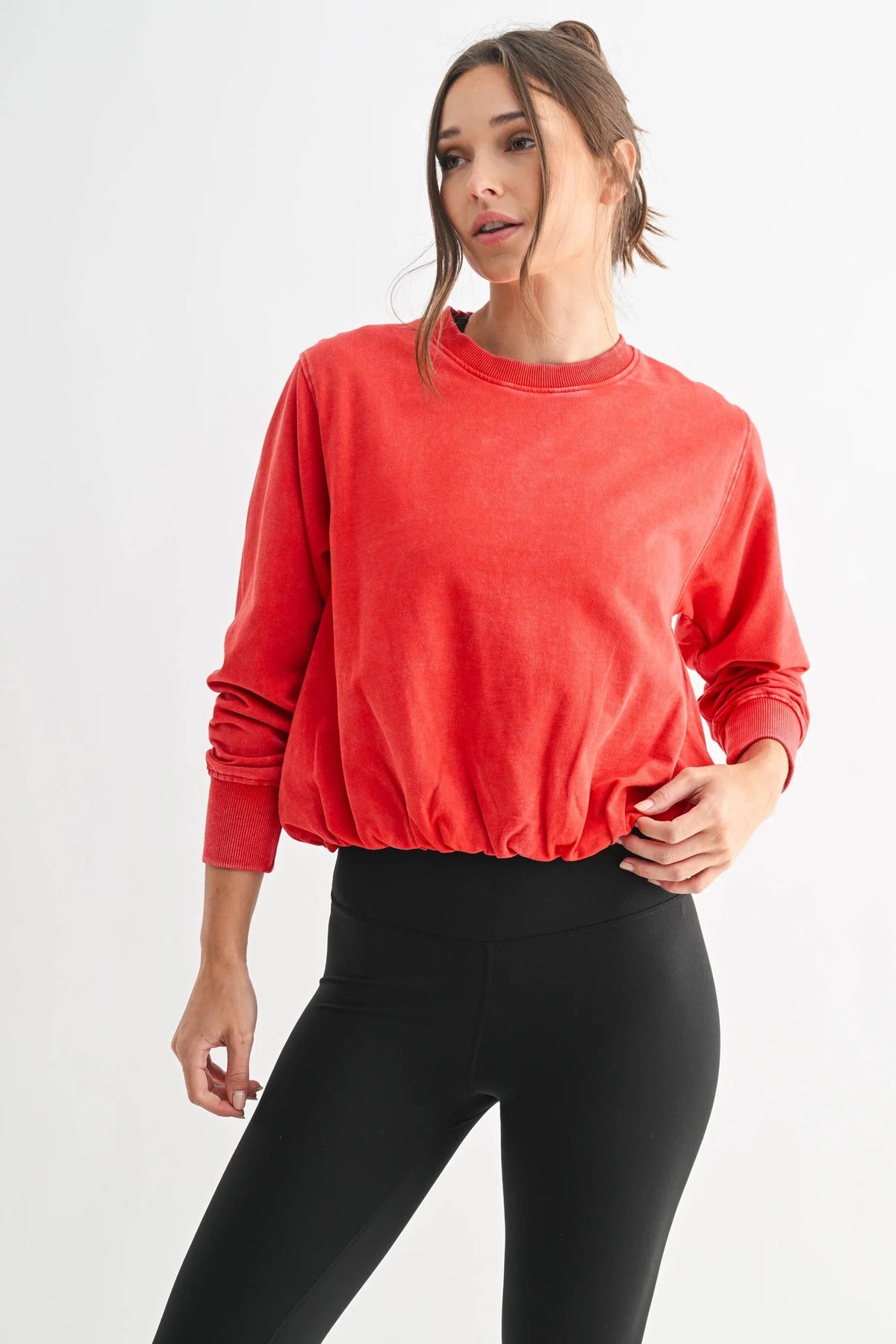 Mono B Bubble Hem Pullover - Cherry