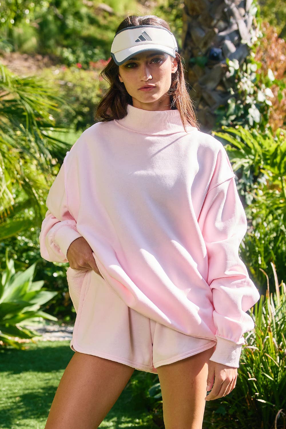 Bucketlist Reversible Mock Neck Sweatshirt - Pink
