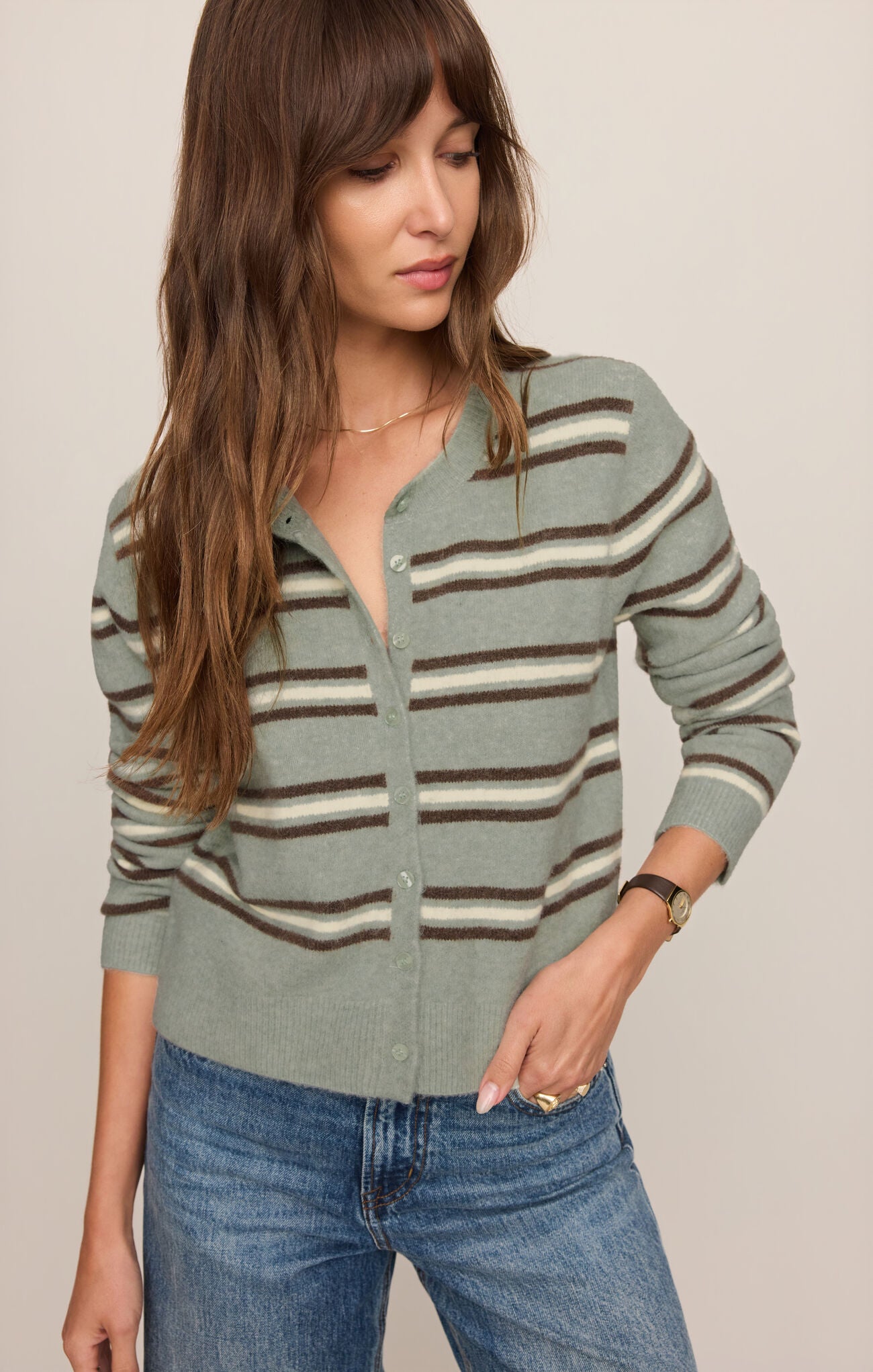 Z Supply Medina Stripe Cardigan - Aqua Cloud