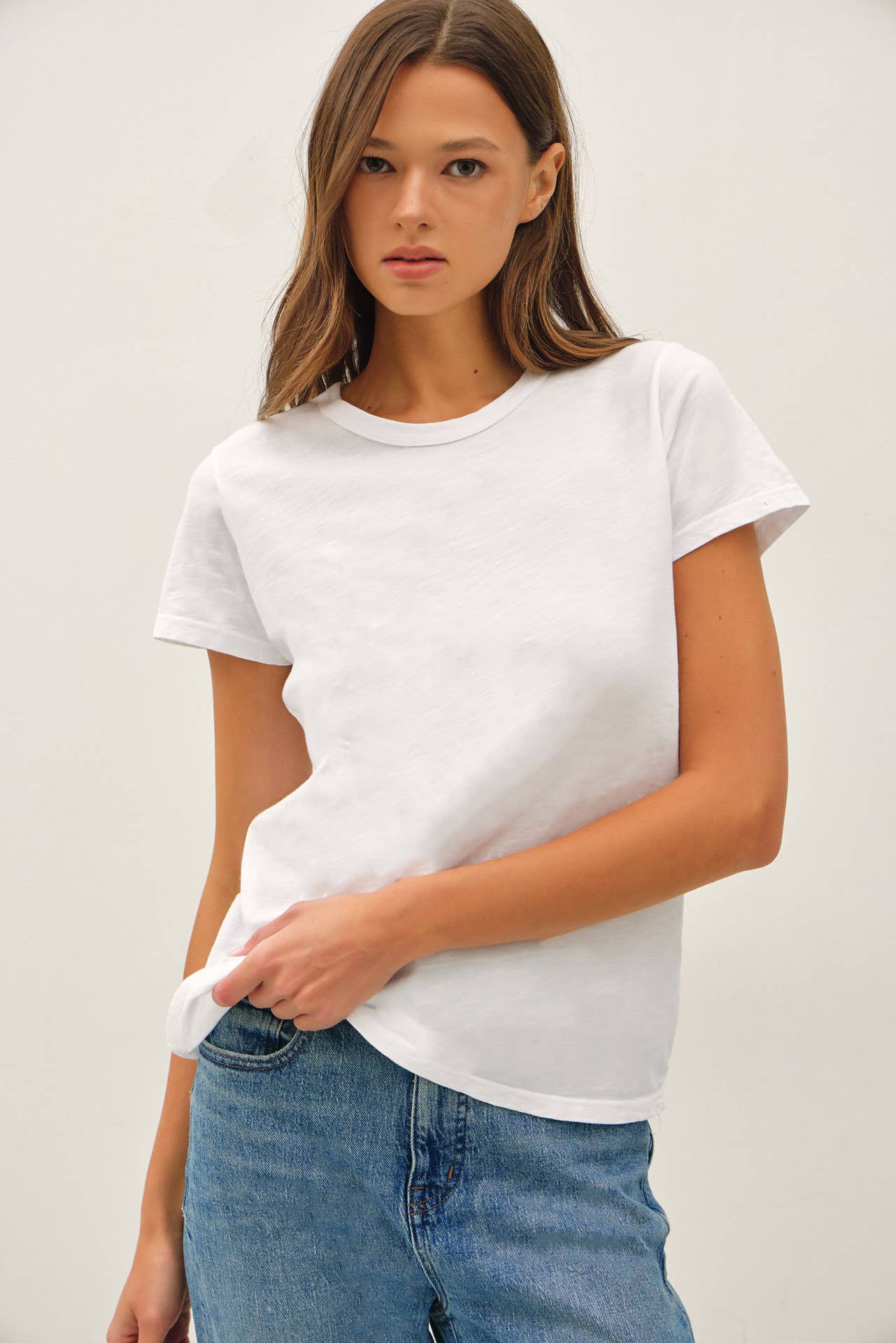 Garment Dyed Cotton Slub Top - White