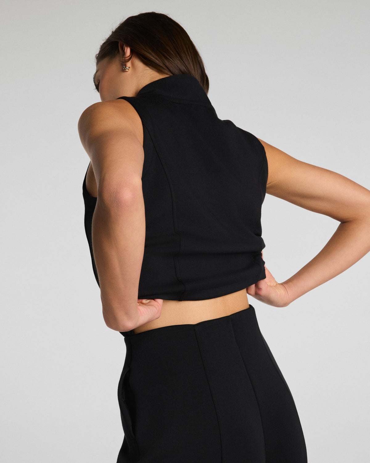 Spanx Shawl Collar Half Zip Jumpsuit in Very Black - back view