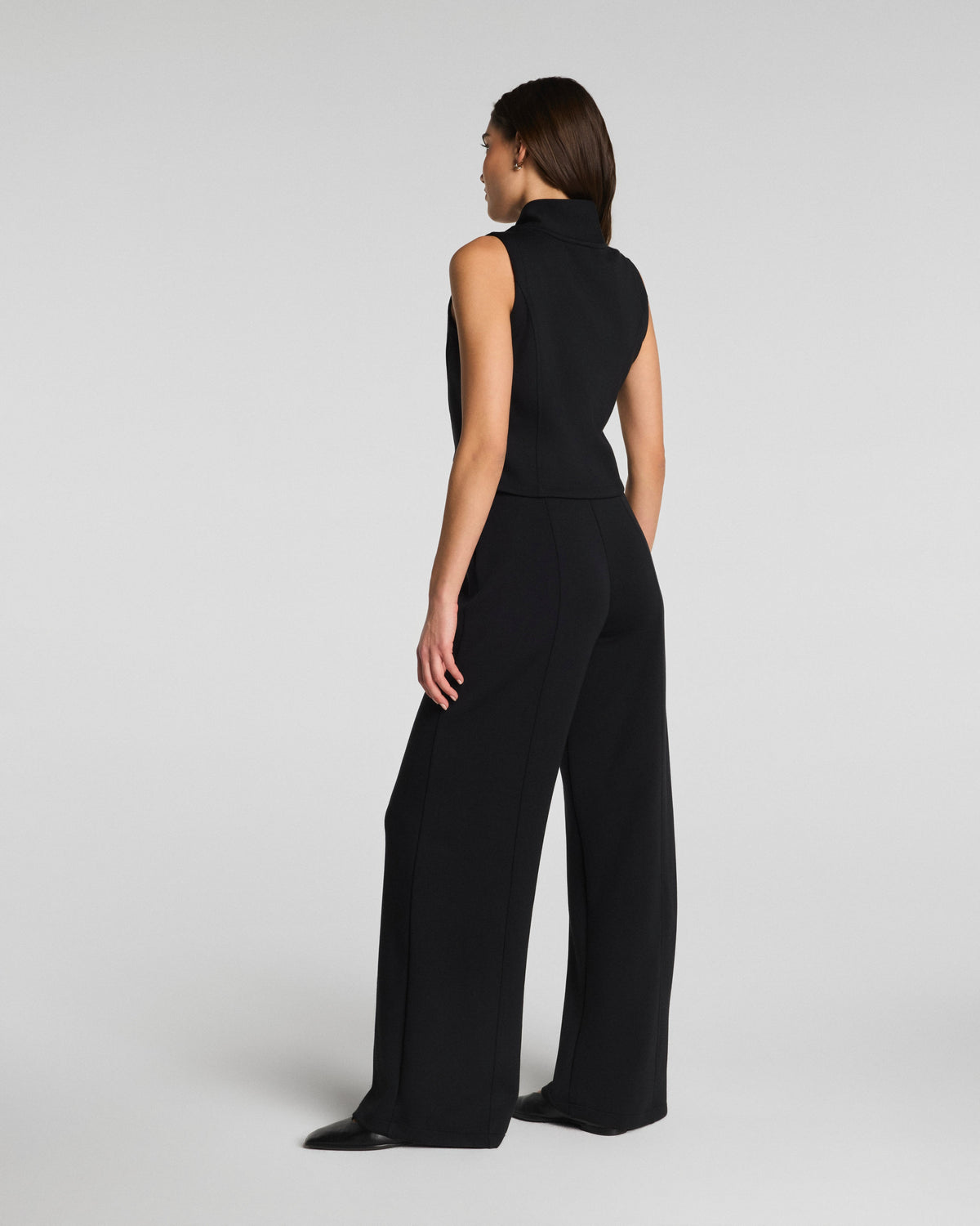 Spanx Shawl Collar Half Zip Jumpsuit in Very Black - side view