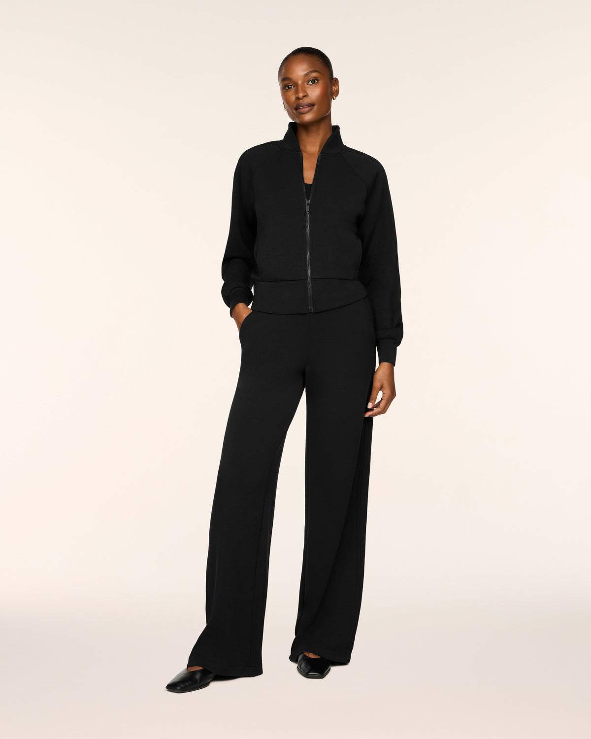 Spanx Pintuck Track Jacket in Very Black - front view