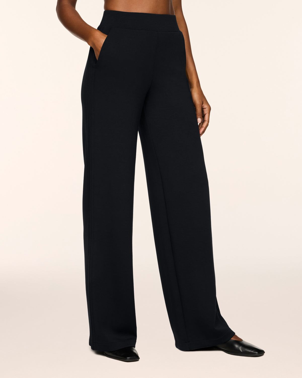 Spanx Pintuck Wide Leg Pants in Very Black - front view