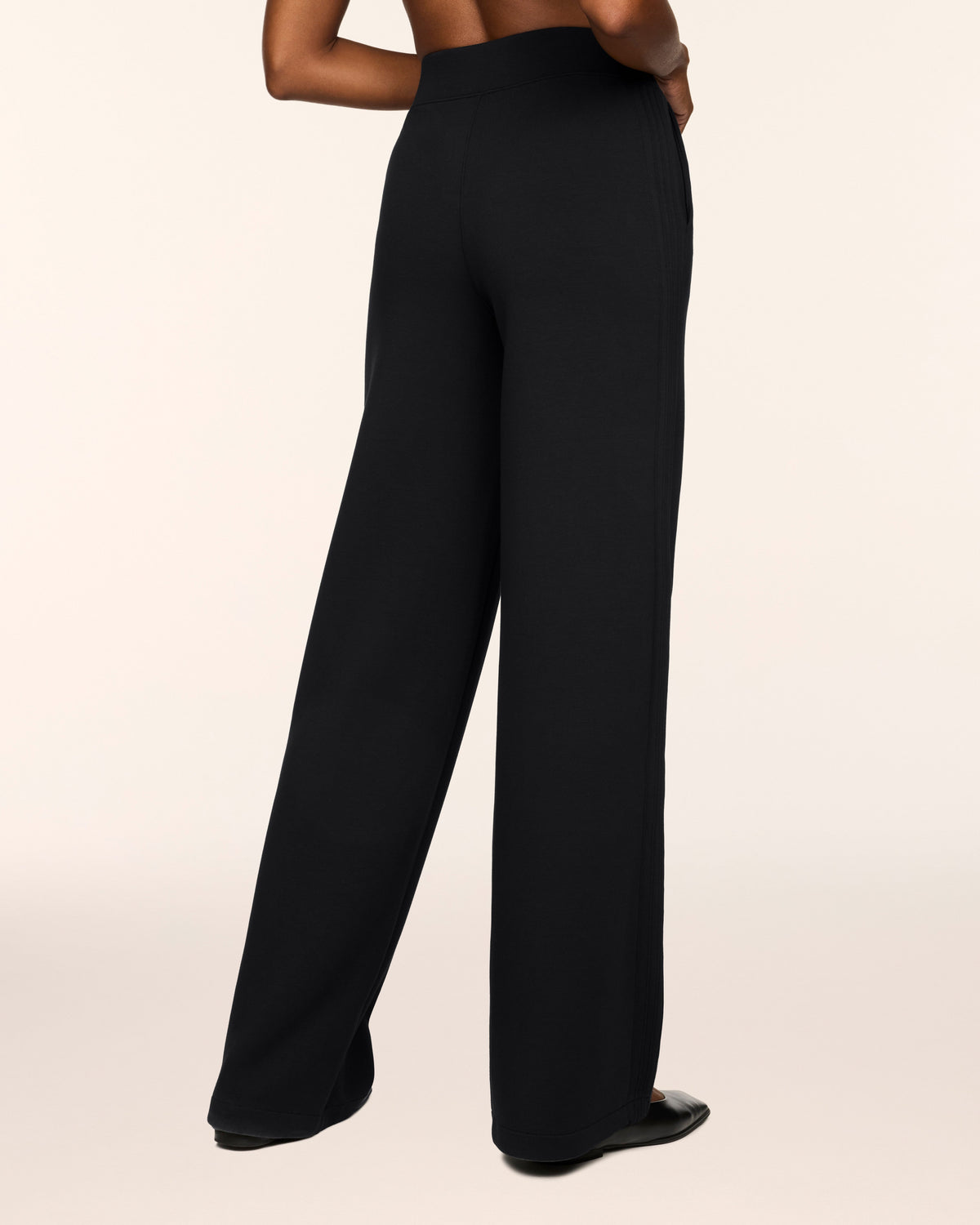 Spanx Pintuck Wide Leg Pants in Very Black - side detail