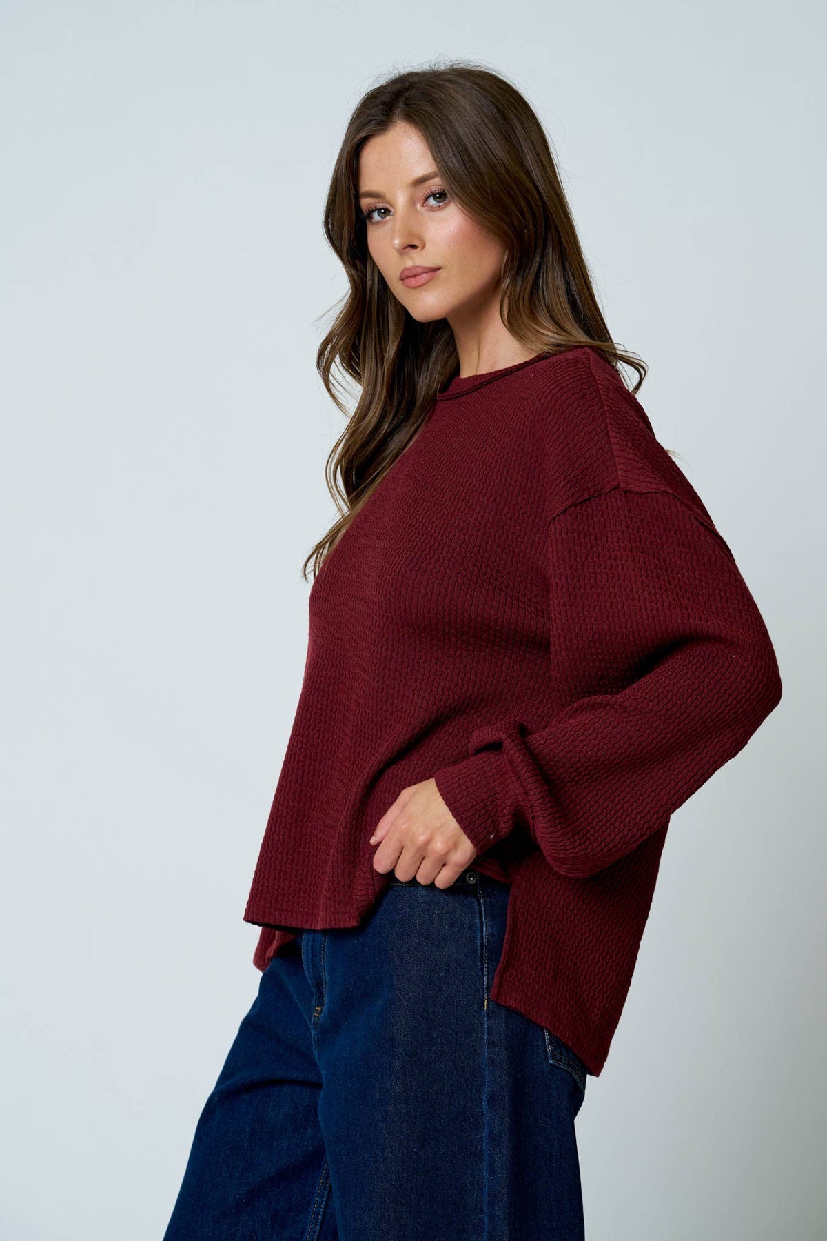 Blu Pepper Textured Exposed Seam Top-Natural