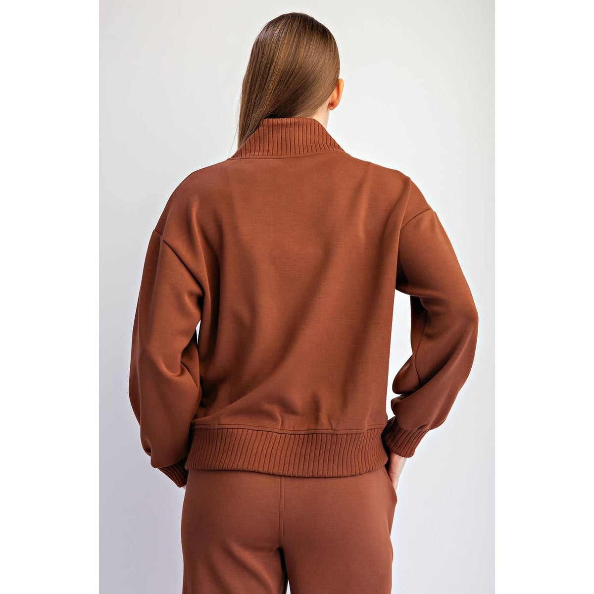 Modal Scuba Luxe V-Neck Top -Chestnut