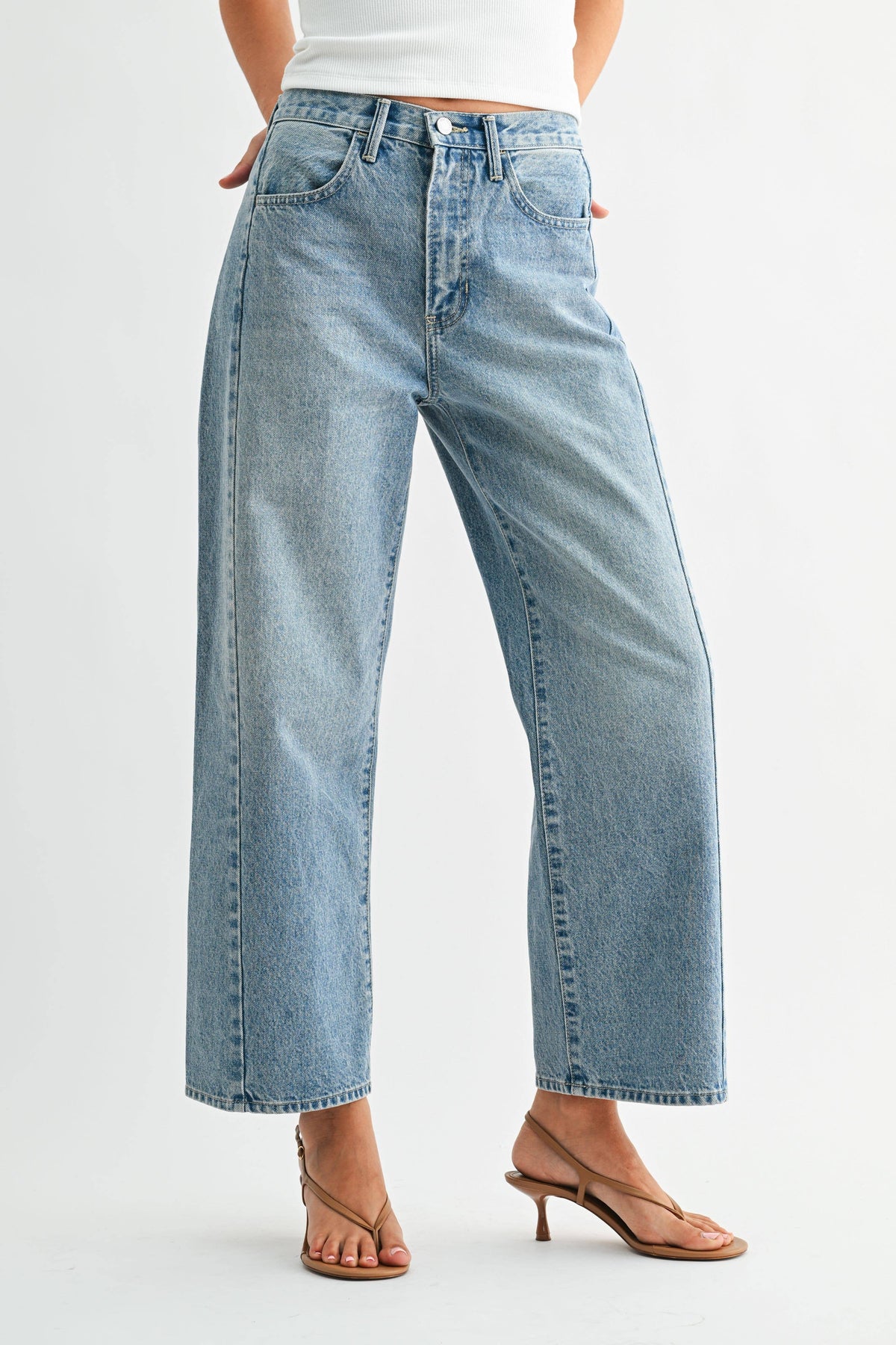 Just Black Twist Seam Barrel Jean - Medium Denim