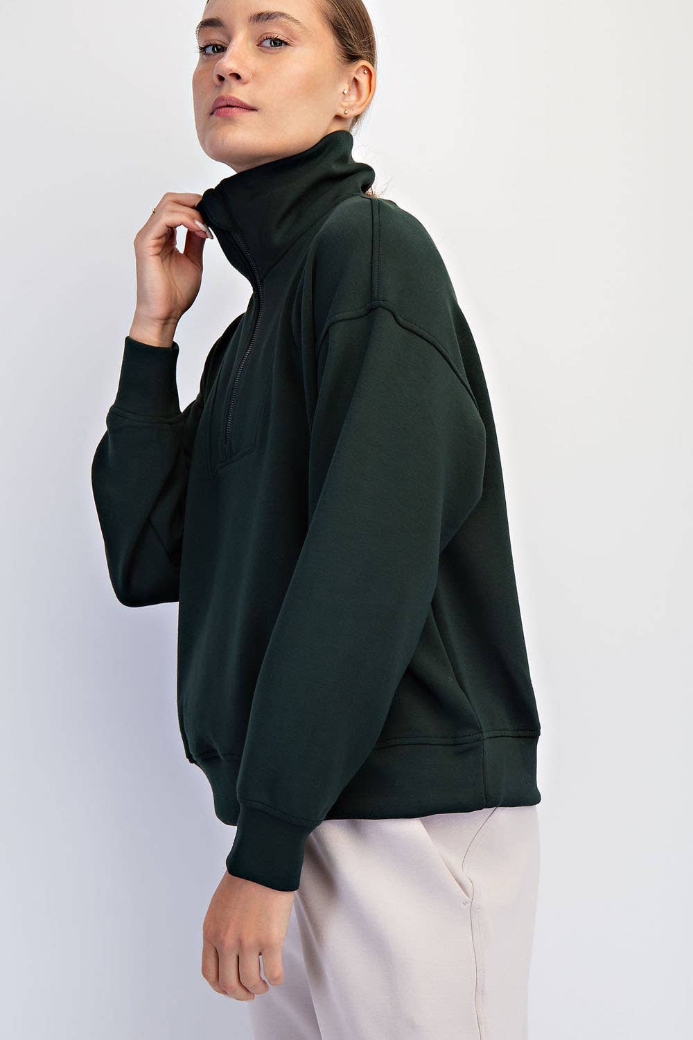 Rae Mode Scuba Quarter Zip Mock Neck Pullover - Regency Green
