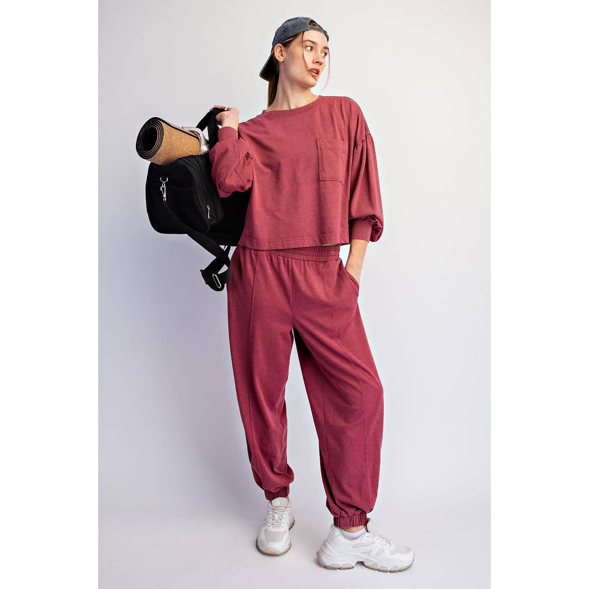 Rae Mode Mineral Washed Balloon Jogger Set - Crimson