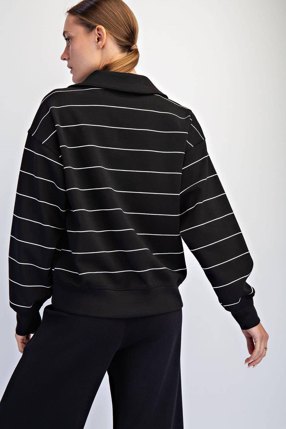 MODAL SCUBA STRIPE POLO SWEATSHIRT - Black