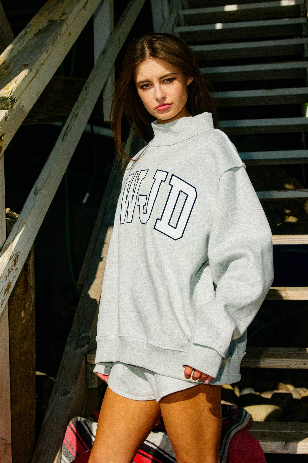 Bucketlist WWJD Mock Neck Sweatshirt - Heather Gray