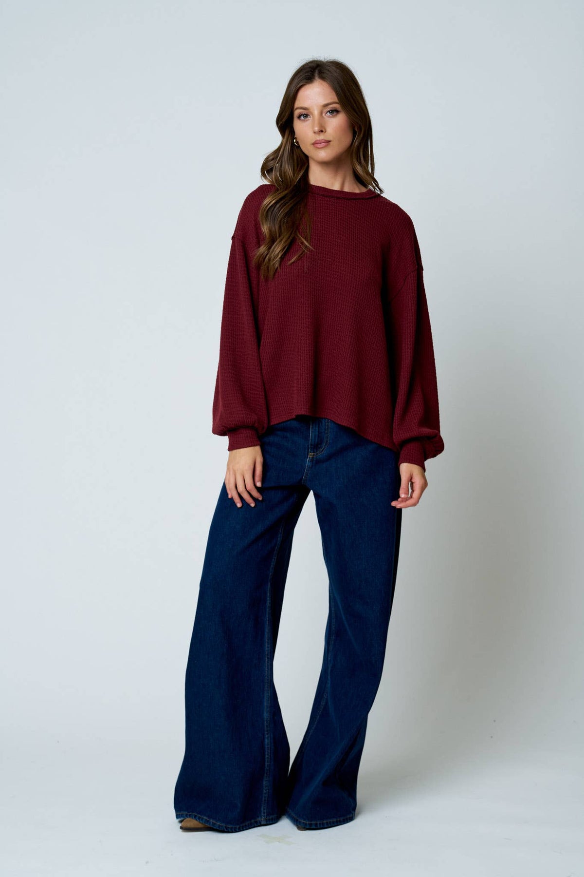 Blu Pepper Textured Exposed Seam Top-Natural