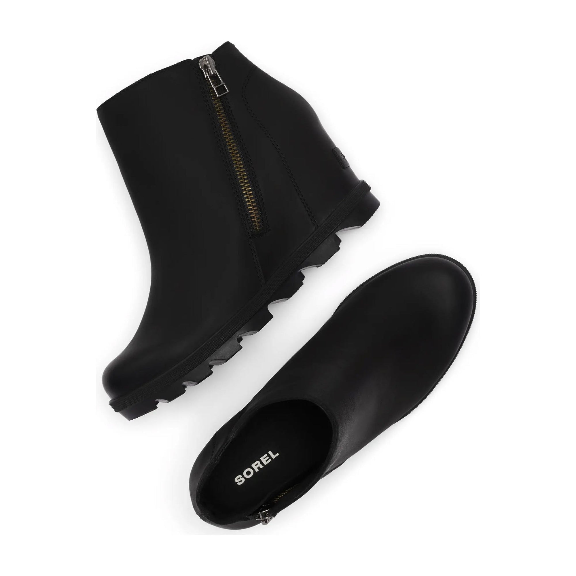 Sorel Joan Rhapsody Zip Wedge Boot in Black, Black, side view