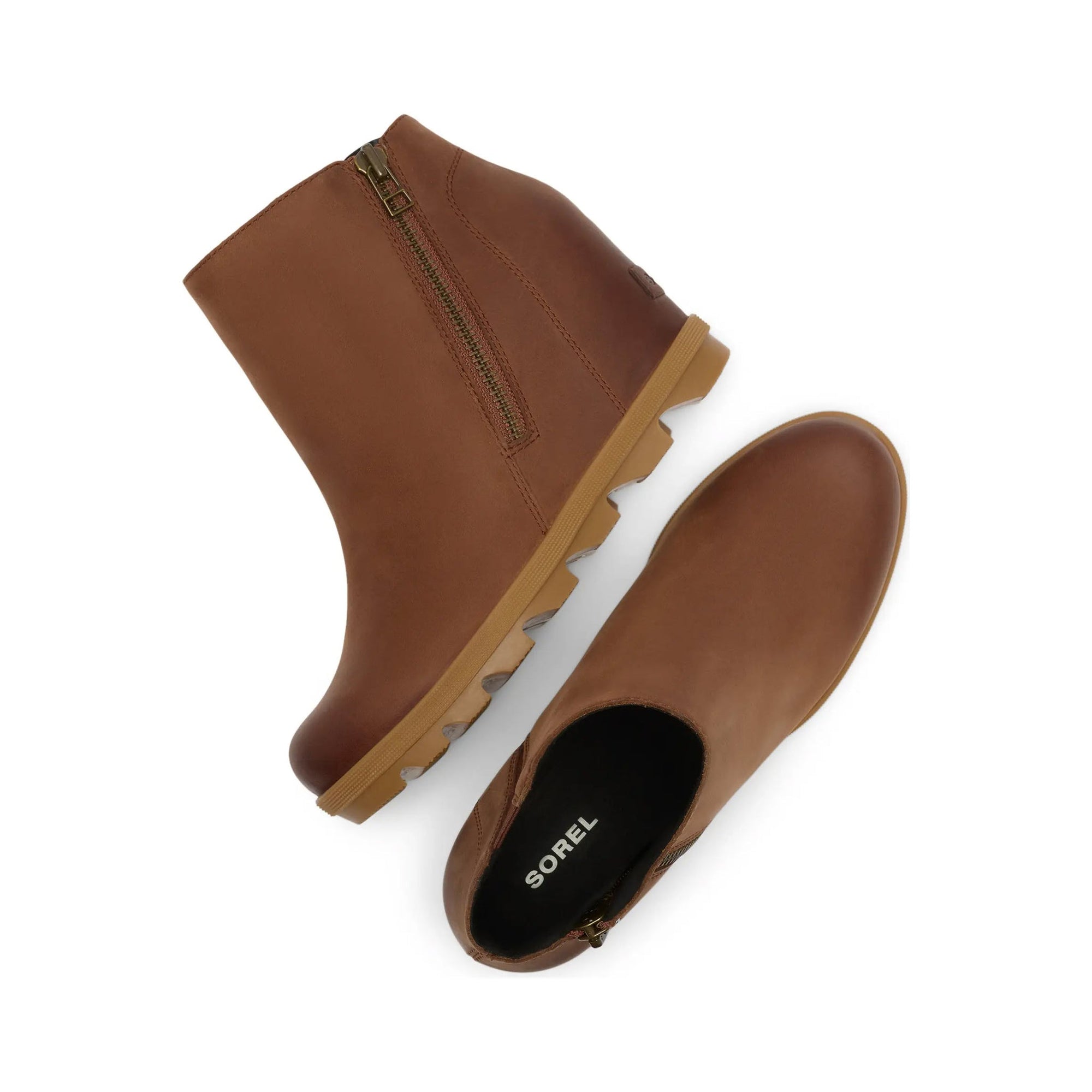 Sorel Joan Rhapsody Zip Wedge Boot in Dark Auburn, Gum 2, side view